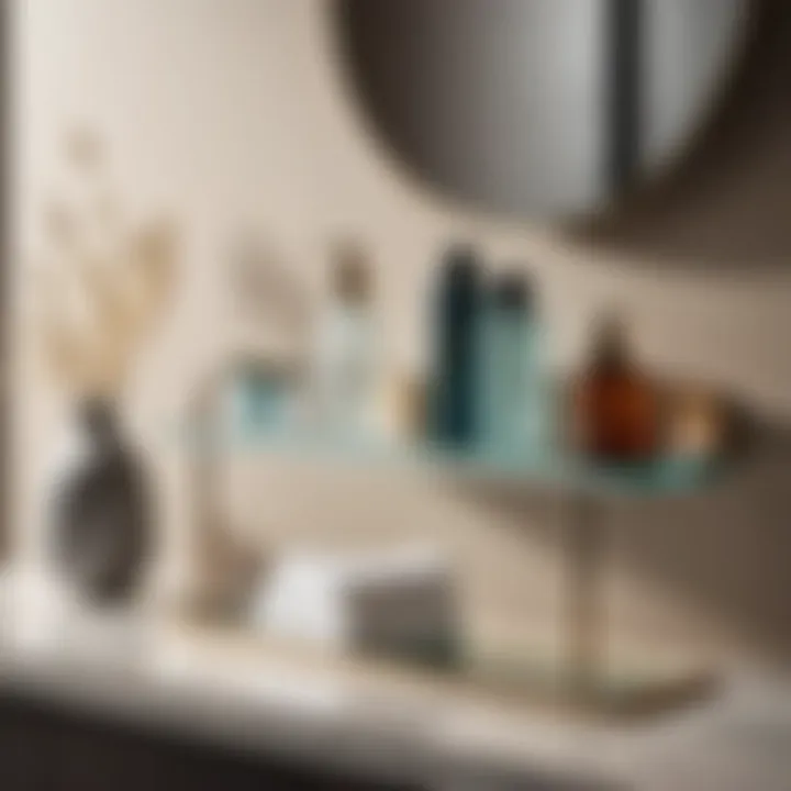 Modern Glass Countertop Shelf Sleek and minimalist glass countertop shelf with bathroom essentials