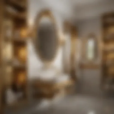 Opulent Gold Touch Luxurious bathroom setting with gold-accented three-tier shelves