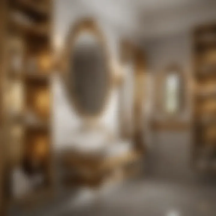 Opulent Gold Touch Luxurious bathroom setting with gold-accented three-tier shelves