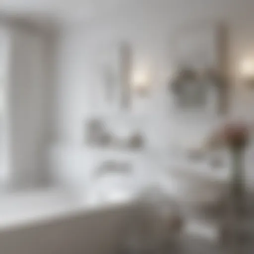 Elegant bathroom wall shelves in white bathroom
