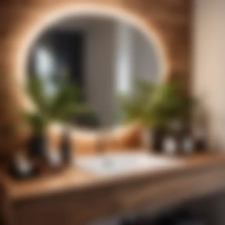 Chic Wooden Countertop Shelf Organized toiletries and plants on wooden countertop shelf