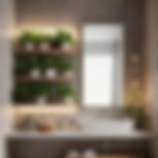 Modern minimalist bathroom storage shelves with plants