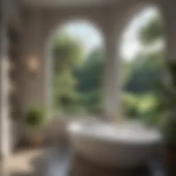 Elegant bathroom bay window with a view of lush greenery