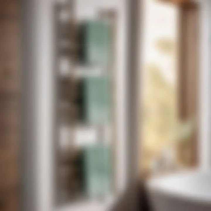 Vertical storage ladder for towels and toiletries in a small bathroom