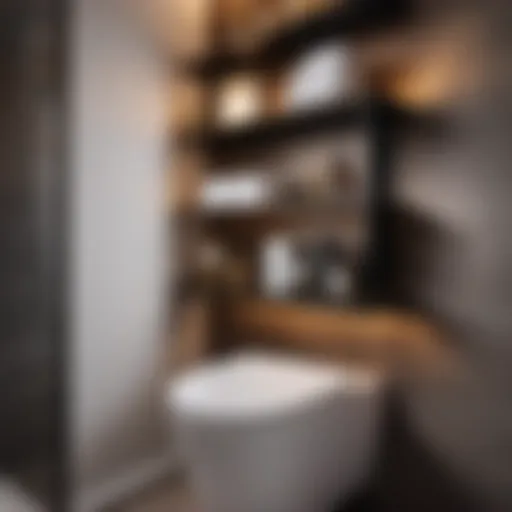 Elegance in Vertical Storage Elegant bathroom floating shelf above toilet