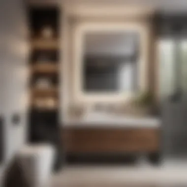 Minimalist Efficiency Minimalist bathroom design with floating shelves