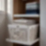 Narrow Laundry Shelf with White Linen Basket