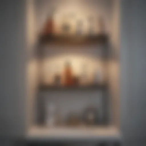 Elegant freestanding shelves in a small bathroom