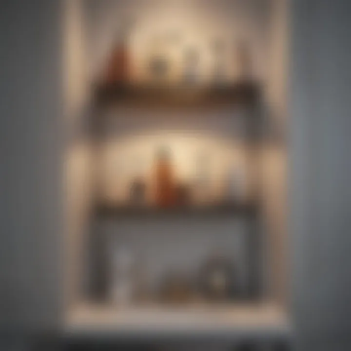 Elegant freestanding shelves in a small bathroom