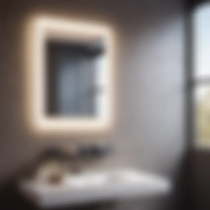 Minimalist narrow bathroom shelf with integrated lighting fixture