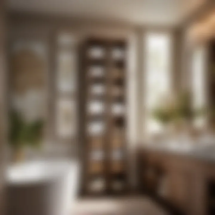 Chic Linen Tower Storage Organized linen tower shelves with stylish decor accents