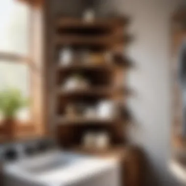 Rustic Wooden Corner Shelf in Laundry Room