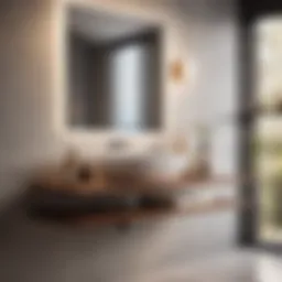 Modern bathroom with sleek narrow shelf