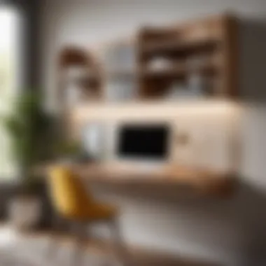 Sleek Wall-Mounted Shelf with Integrated Desk Sleek wall-mounted shelf with integrated desk for small bedroom