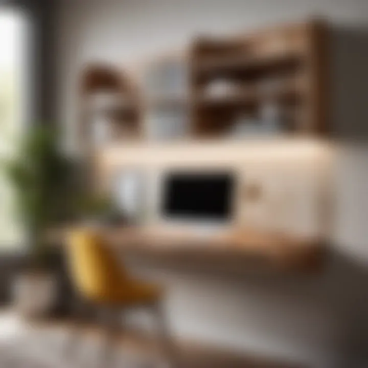 Sleek Wall-Mounted Shelf with Integrated Desk Sleek wall-mounted shelf with integrated desk for small bedroom