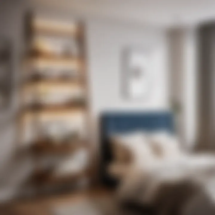 Space-Saving Ladder Shelf Space-saving ladder shelf in a cozy small bedroom setting