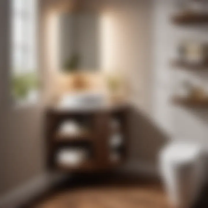 Functional Corner Vanity for Compact Bathrooms Space-Saving Corner Vanity with Open Shelving