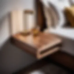 Floating wooden bedroom end table with sleek design