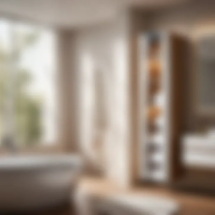 Minimalist towel cabinet with integrated lighting