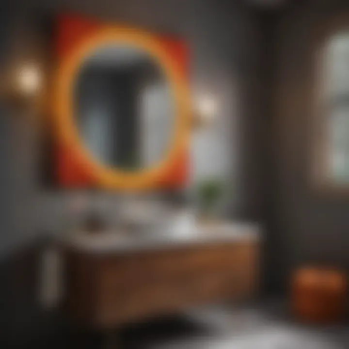 Colorful accessories complementing a mid-century modern bathroom