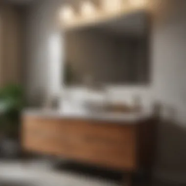 Detailed view of materials used in a mid-century modern vanity