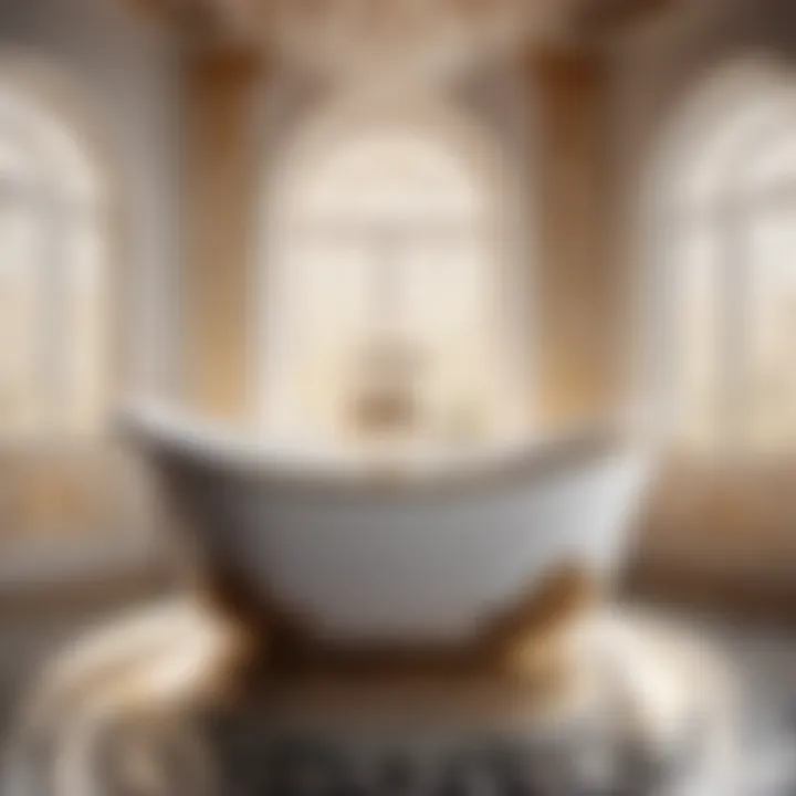 Luxurious mini ceramic bathtub with ornate accents
