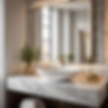 Timeless Carrera Marble in Modern Setting Minimalist bathroom design featuring carrera marble countertop and mirror