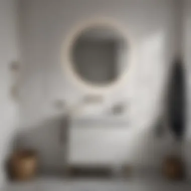 Minimalist bathroom vanity cabinet in a monochromatic setting