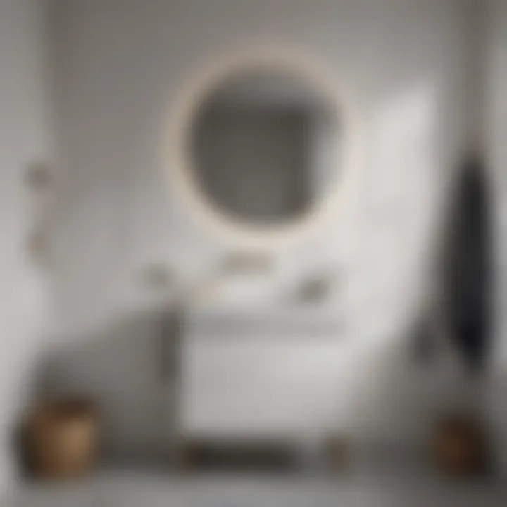 Minimalist bathroom vanity cabinet in a monochromatic setting