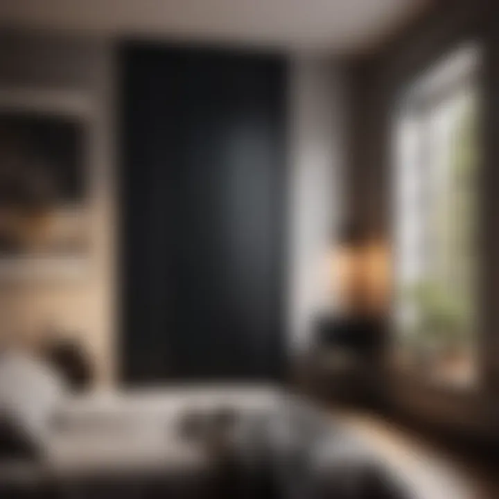 Minimalist Bedroom Decor Highlighting Black Shutter Doors Minimalist bedroom decor with black shutter doors