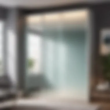 Frosted Glass Closet Door in Minimalist Setting Minimalist bedroom with frosted glass closet door