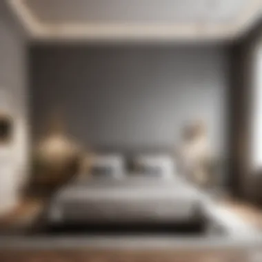 Sleek Simplicity: Grey Wallpaper in Minimalist Bedroom Grey wallpaper in a minimalist bedroom setting