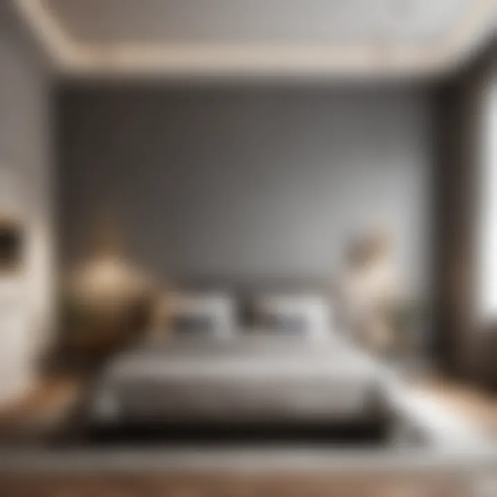 Sleek Simplicity: Grey Wallpaper in Minimalist Bedroom Grey wallpaper in a minimalist bedroom setting