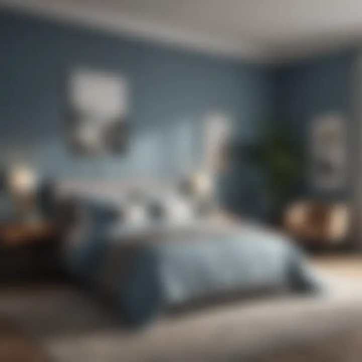 Serene Gray-Blue Oasis Minimalist bedroom with serene gray-blue walls