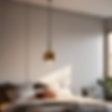 Minimalist bedroom with sleek pendant light