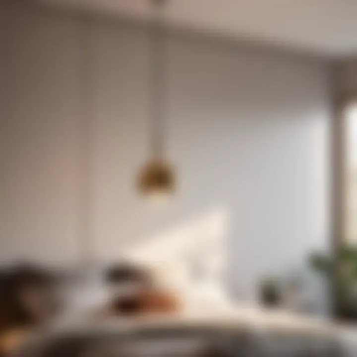 Minimalist bedroom with sleek pendant light