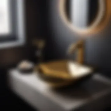 Sleek Black and Gold Fusion Minimalist Black and Gold Tiny Corner Bathroom Sink