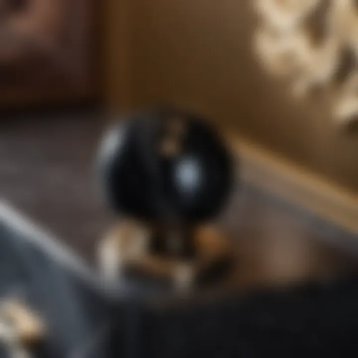 Minimalist black marble knob on modern chest of drawers