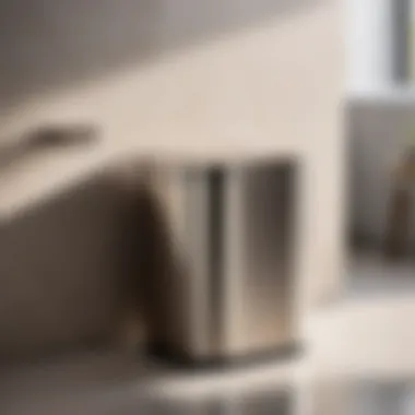 Contemporary Simplicity Minimalist brushed metal trash can enhancing a contemporary bathroom ambiance