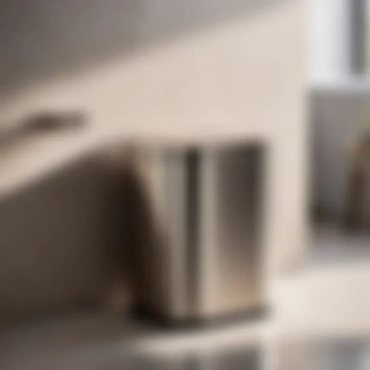 Contemporary Simplicity Minimalist brushed metal trash can enhancing a contemporary bathroom ambiance