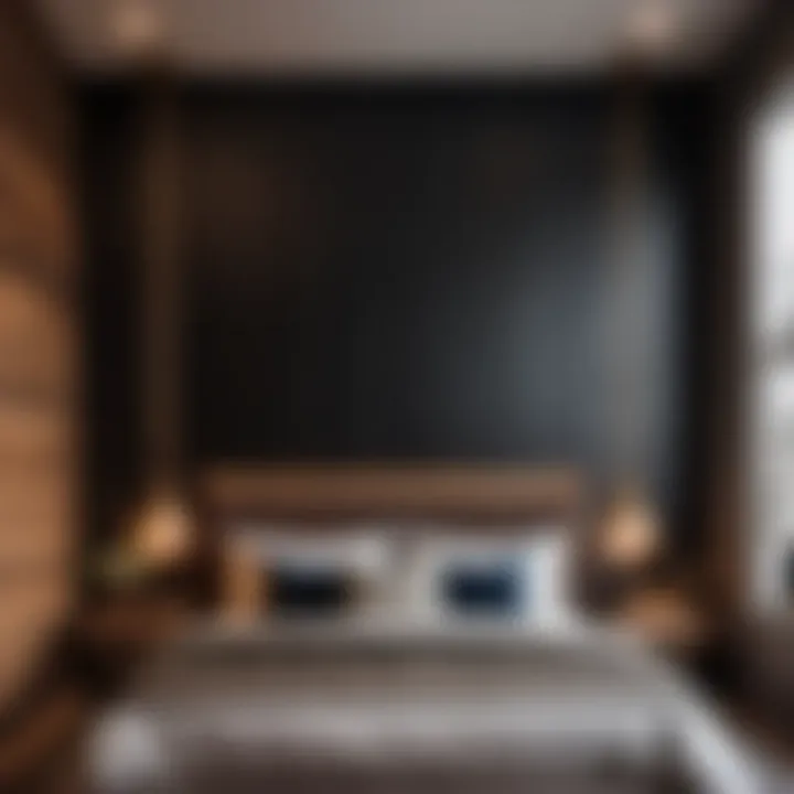 Sleek Dark Shiplap Feature Wall in Minimalist Bedroom Minimalist bedroom with dark shiplap feature wall