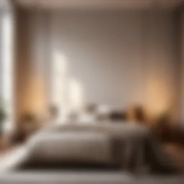 Ambiance of Tranquility Minimalist bedroom with soft lighting and cozy textiles