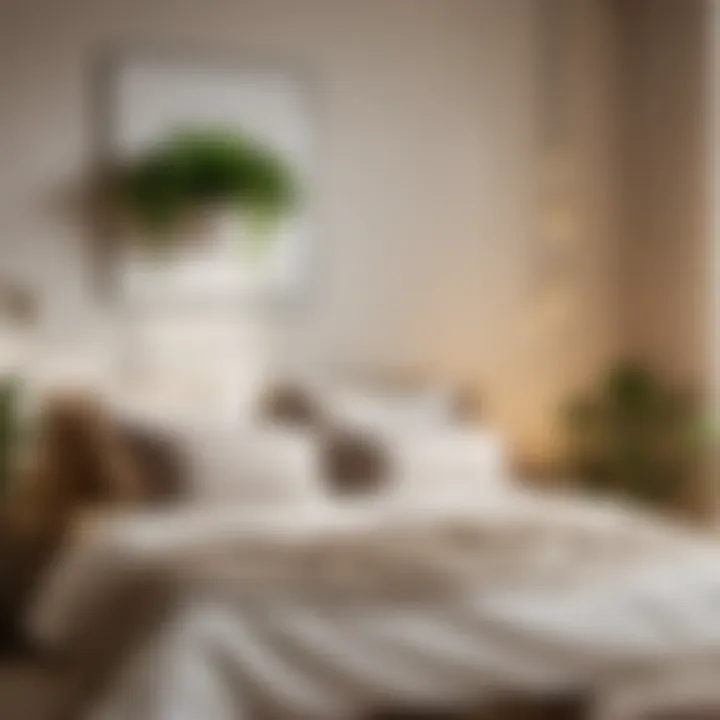 Minimalist fake plant hanging above the bed