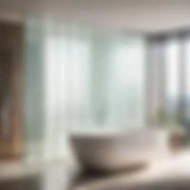 Light-Enhancing Glass Panels Minimalist glass bathroom panel cladding reflecting light