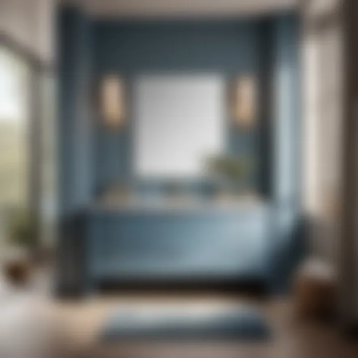 Minimalist modern bathroom with dusty blue vanity