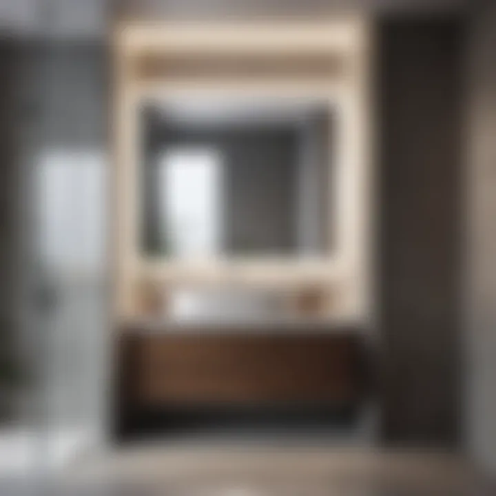 Contemporary Minimalism Corner bathroom mirror cabinet in a minimalist modern bathroom setting