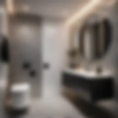Chic Monochromatic Design Minimalist Monochrome Wallpaper in Small Bathroom