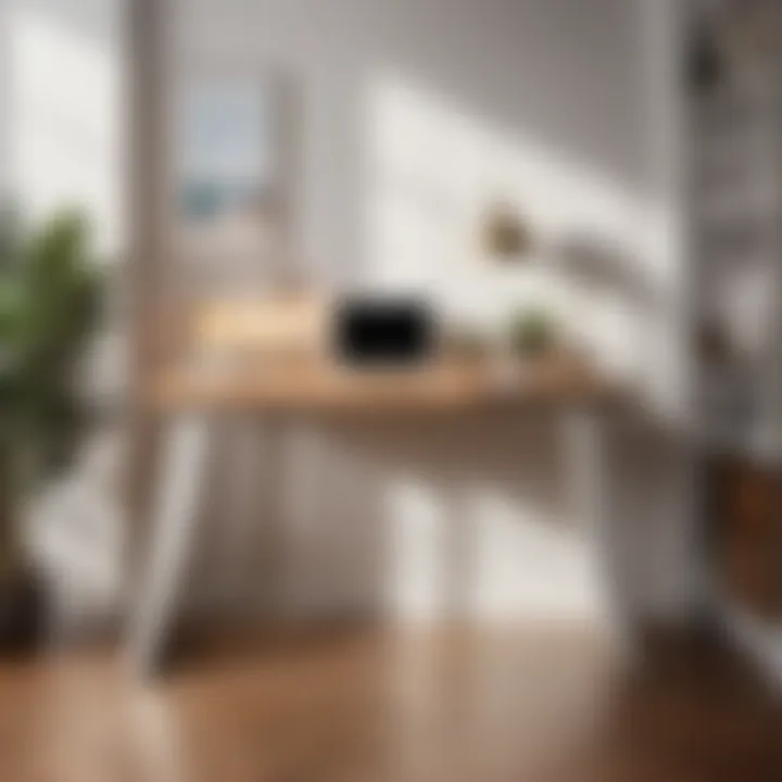 Storage-Optimized Standing Desk Minimalist standing desk with built-in storage compartments