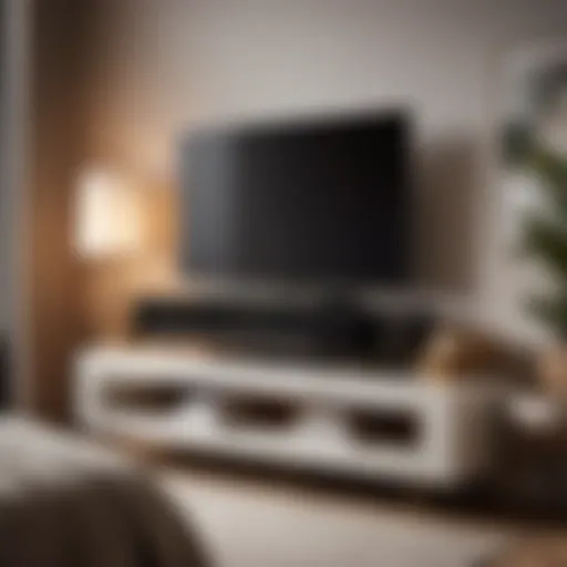 Minimalist TV stand in a modern bedroom setting