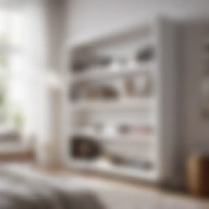 Sleek White Bookshelf Design Minimalist white bookshelf in a modern bedroom